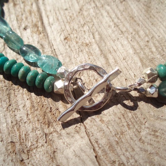 Handmade bracelets TWO DOUBLE turquoise, apatite, fine real silver - Picture 12 of 12